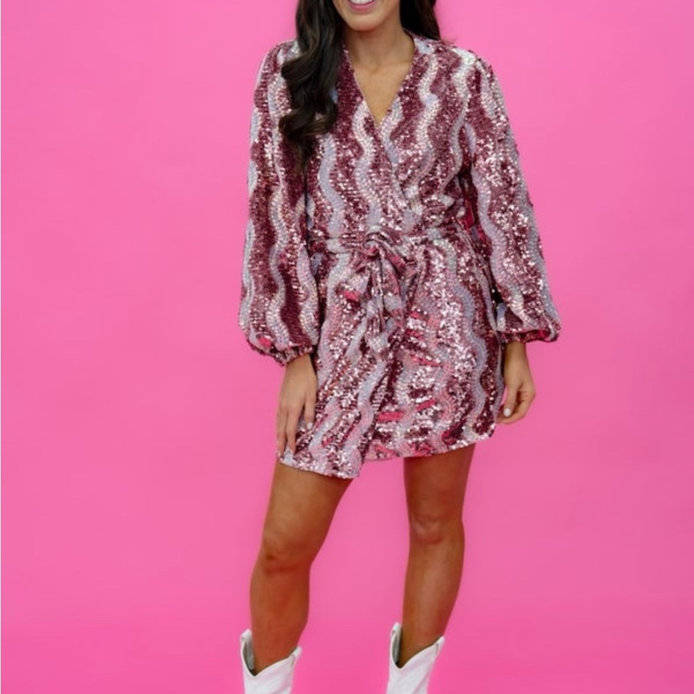 Buddy Love Adeline pink sequin wrap dress stripe design nwt - originally $120